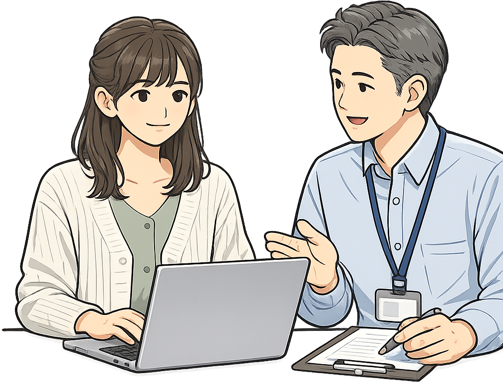 事務作業をしている人と、隣で指示している人