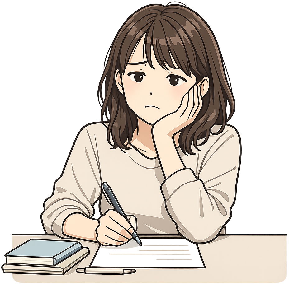 書類を書きながら不安そうにしている人