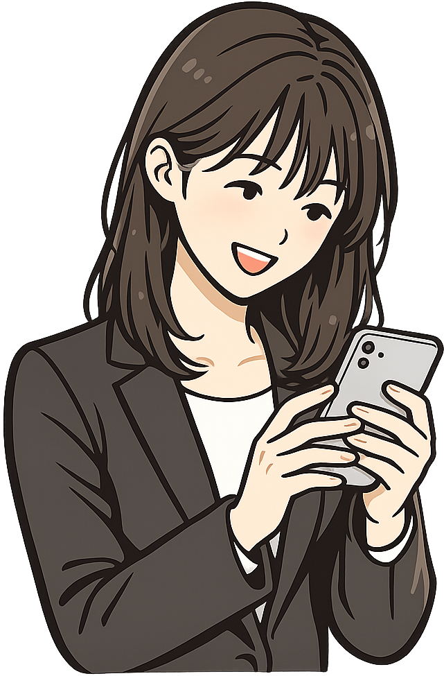 スマホを見て喜んでいる