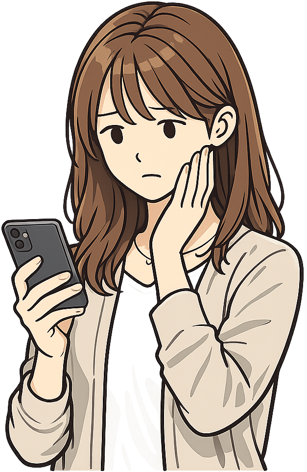 不安そうにスマホを見ている女性