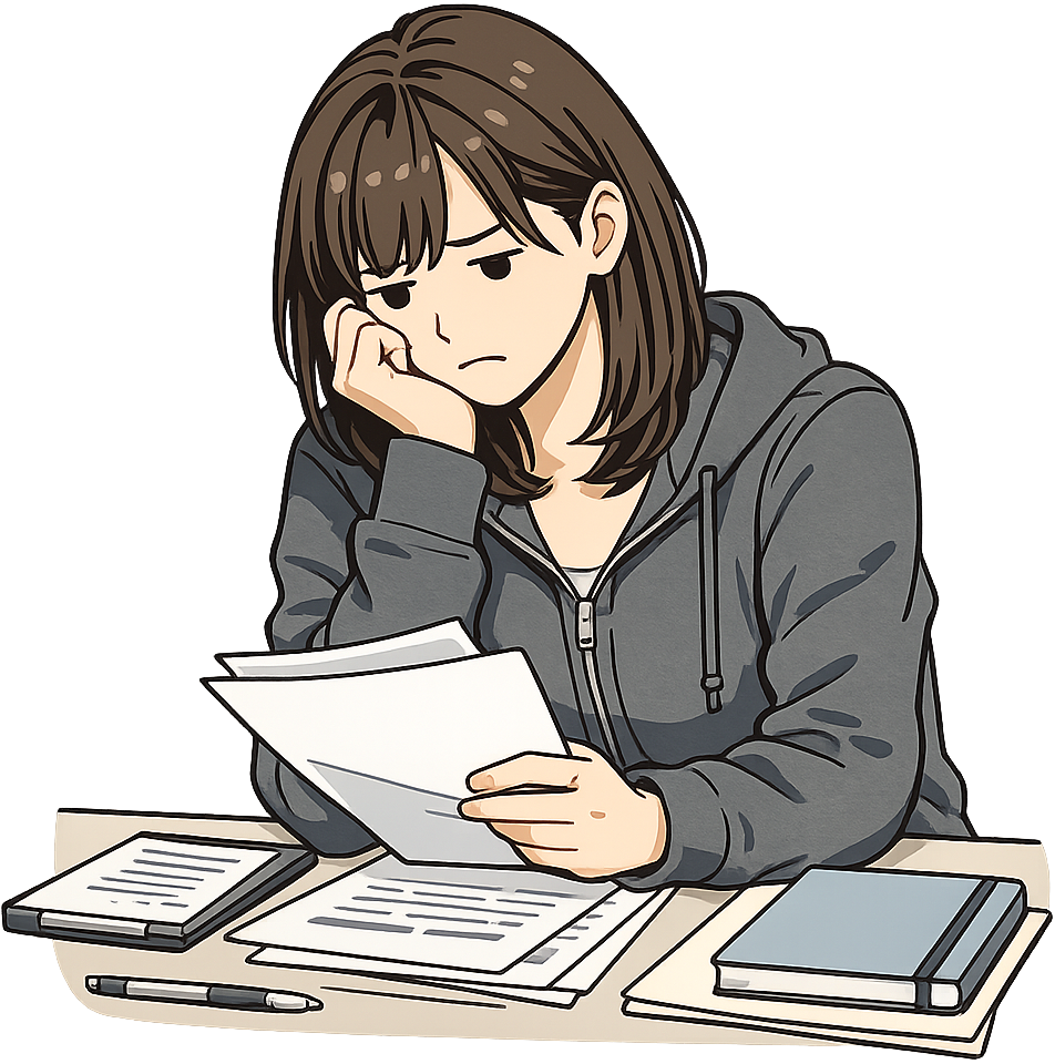 書類を見ながらうなだれている人