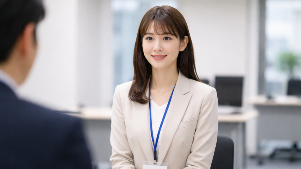 採用面接を受けている女性