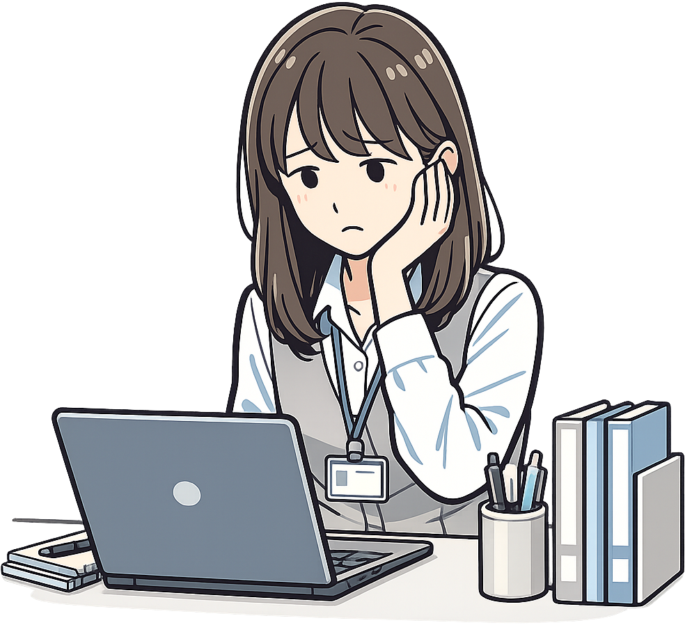 緊張しながらデスクワークをしている人