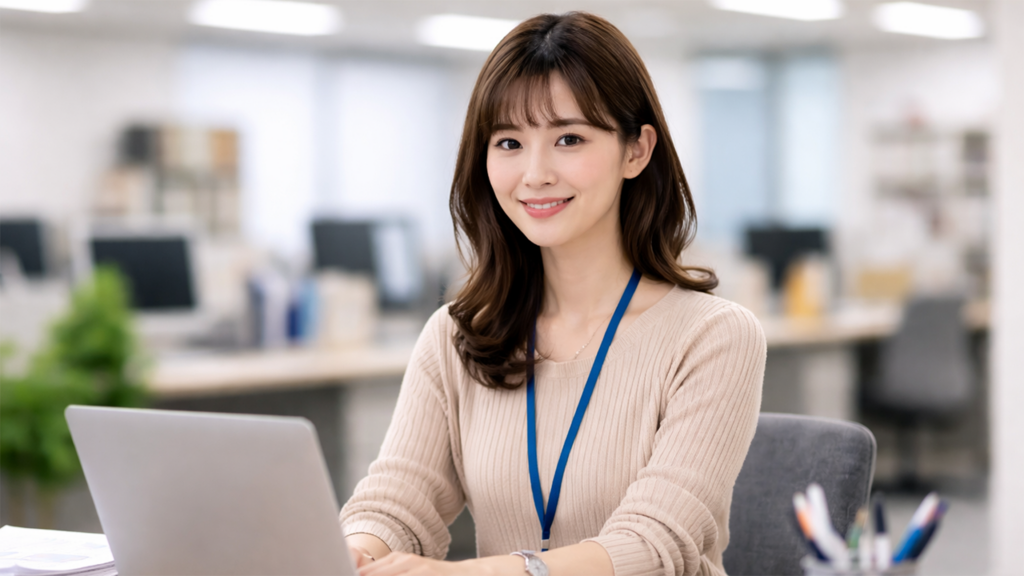 オフィスで微笑む女性
