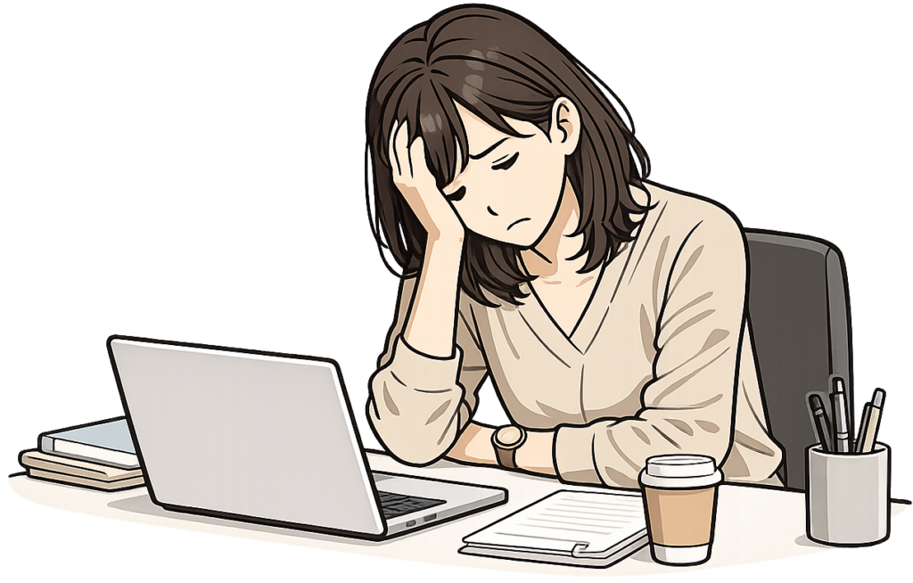 デスクで悩む女性