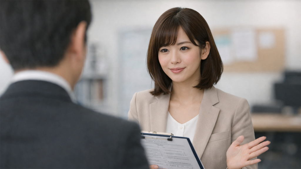 配慮事項の書き方を説明している人