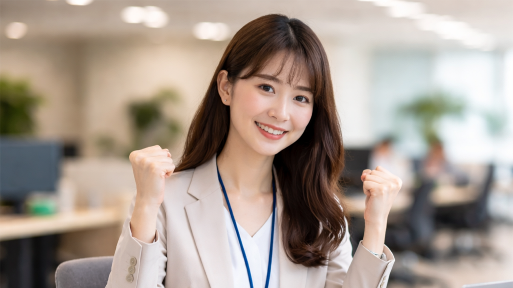 職場で笑顔の女性