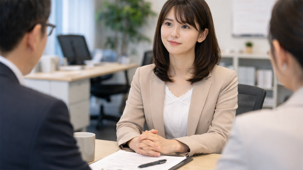 採用面接を受けている女性