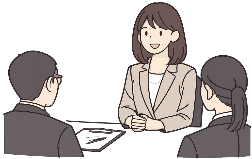 明るい表情で面接を受けている女性