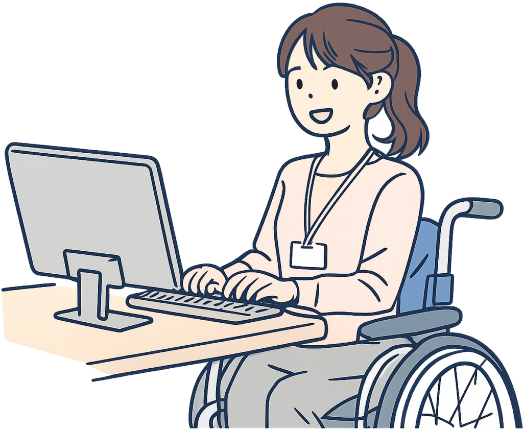 笑顔で仕事をしている障害者の女性