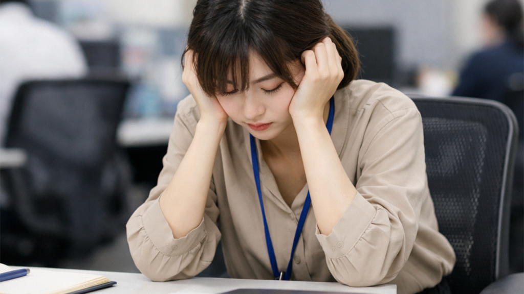 社内で退屈そうにうなだれている