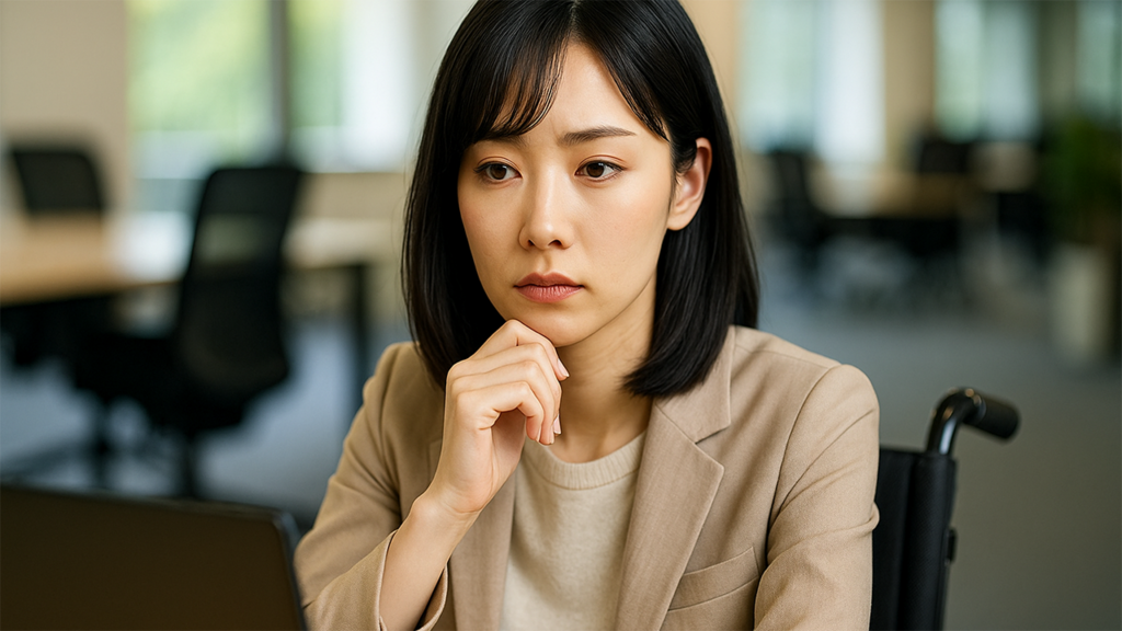 考えごとをしている障害者