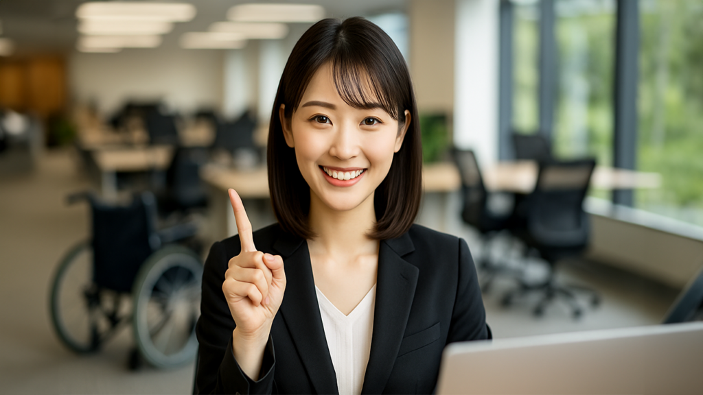 案内している女性
