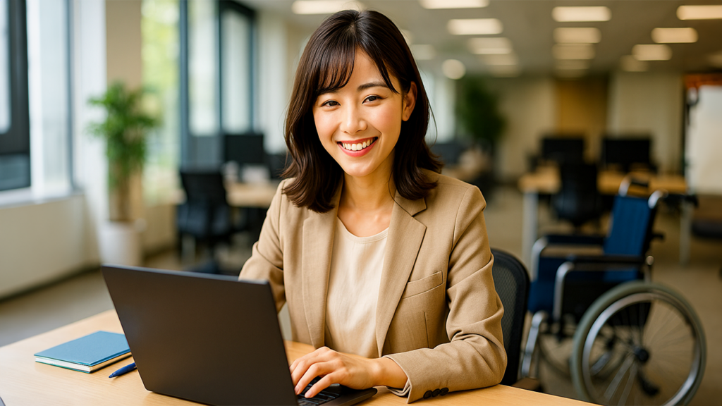笑顔で働いている女性