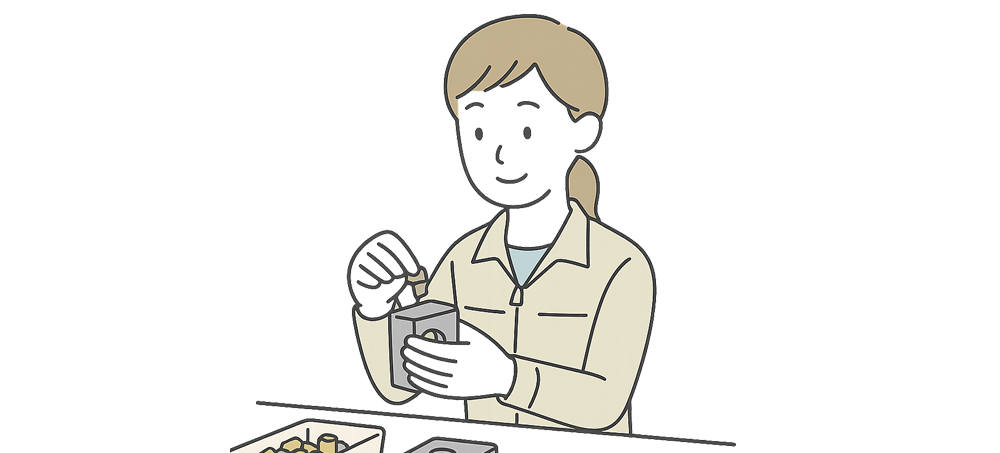 製造業の軽作業をしている女性