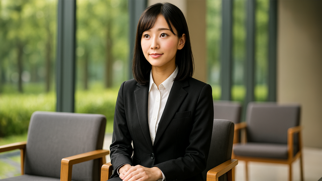 採用面接を待っている女性