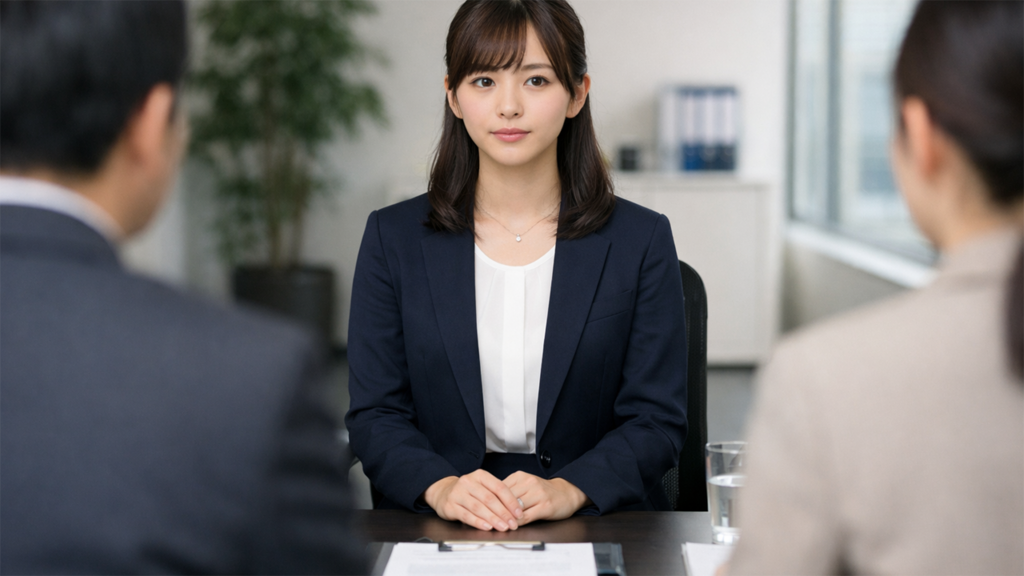 採用面接を受けている女性