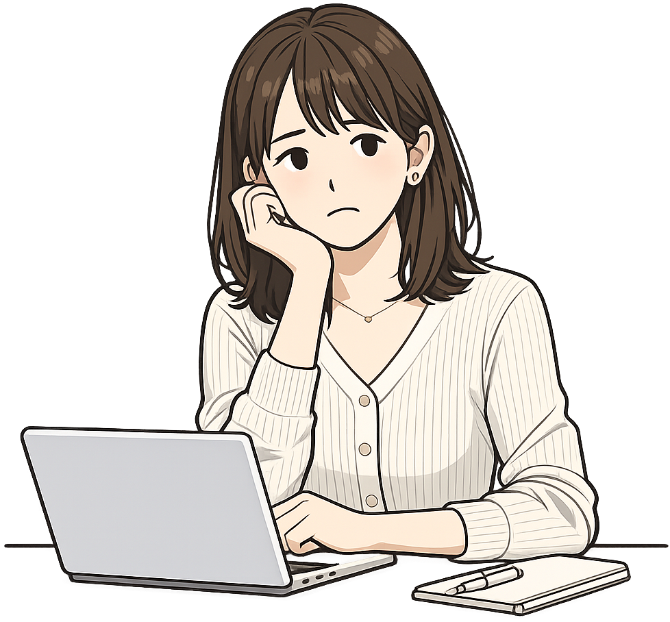 職場で考えごとをしている女性