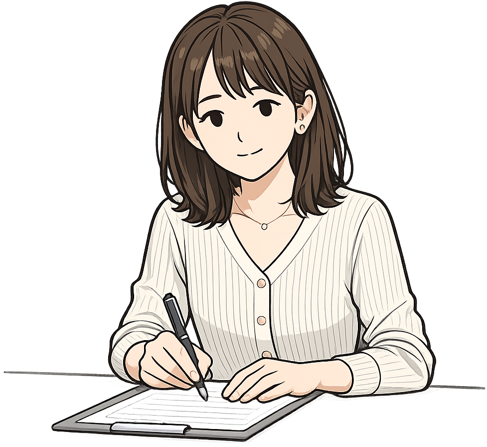 書類に記入している女性